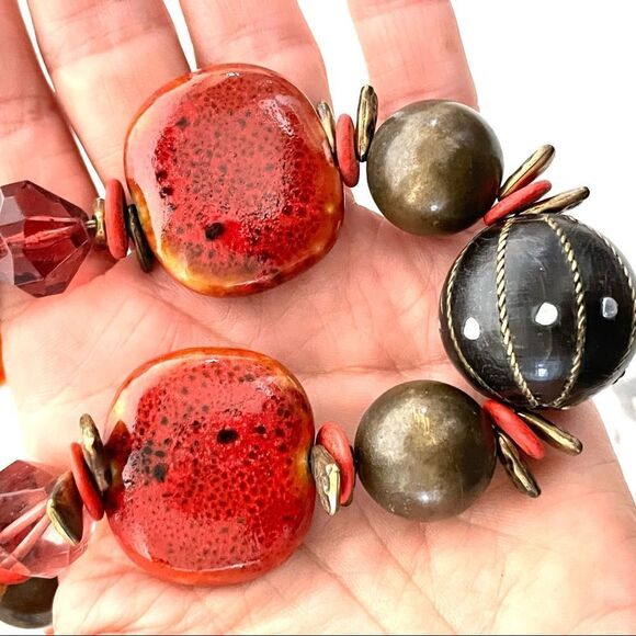 Chicos red, orange and black beaded statement necklace - Picture 4 of 12